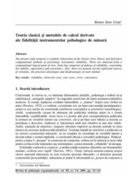 Revista de Psihologie Organizaţională. Vol. III, Nr. 3-4/2003
