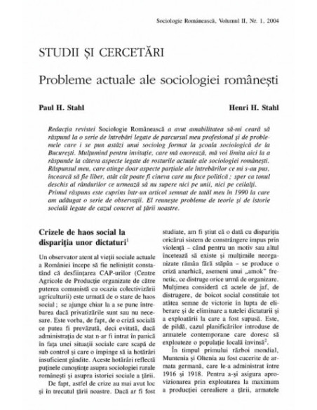 Sociologie Românească. Volumul II. Nr. 1. Primăvara 2004