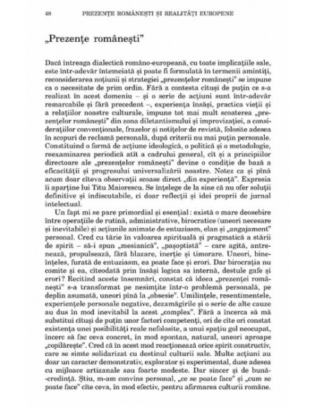 Prezenţe româneşti şi realităţi europene. Jurnal intelectual