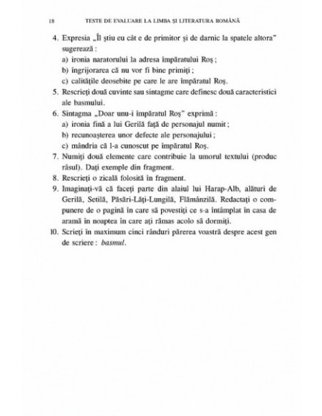 Teste de evaluare la limba şi literatura română