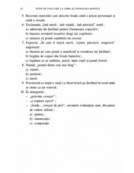 Teste de evaluare la limba şi literatura română