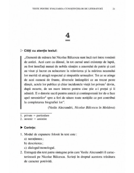 Teste de evaluare la limba şi literatura română