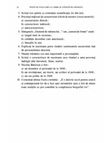 Teste de evaluare la limba şi literatura română