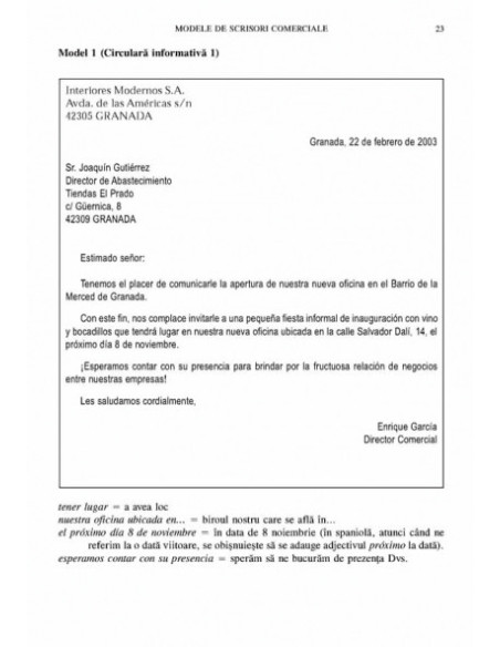 Limba spaniolă. Corespondență de afaceri