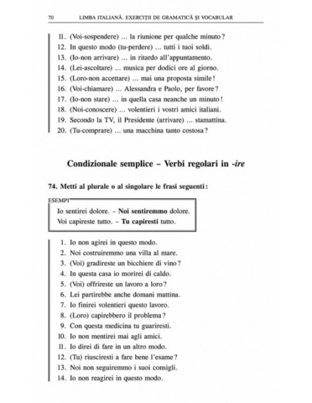Limba italiană. Exerciții de gramatică și vocabular