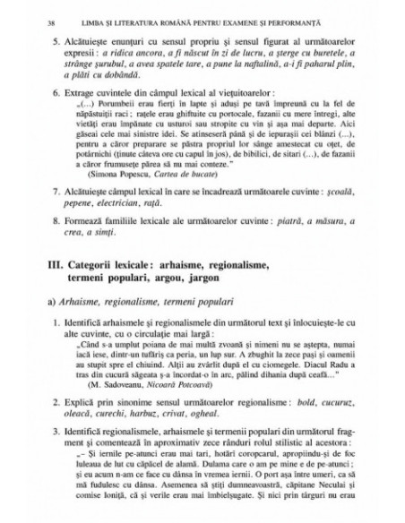 Limba şi literatura română pentru examene şi performanţă