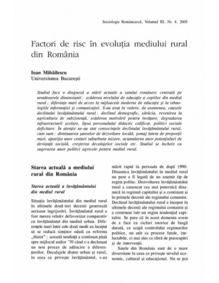 Sociologie Românească. Volumul III. Nr. 4. Iarna 2005