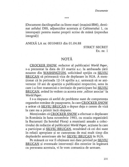 Dosarul Brucan. Documente ale Direcţiei a III-a Contraspionaj a Departamentului Securităţii Statului (1987-1989)
