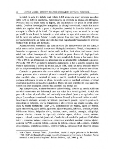 Listele morții. Detinuți politici decedați in sistemul carceral din România potrivit documentelor Securității, 1945-1958
