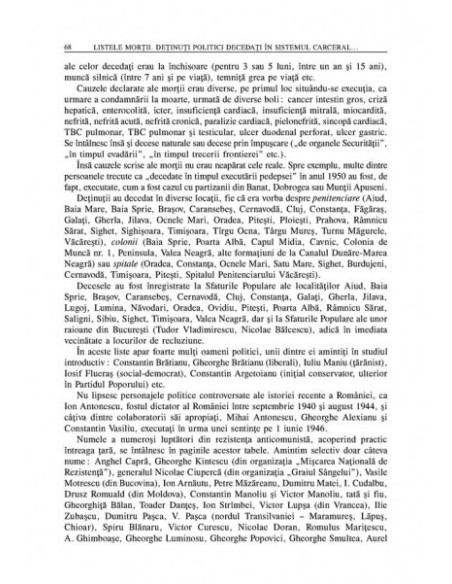Listele morții. Detinuți politici decedați in sistemul carceral din România potrivit documentelor Securității, 1945-1958