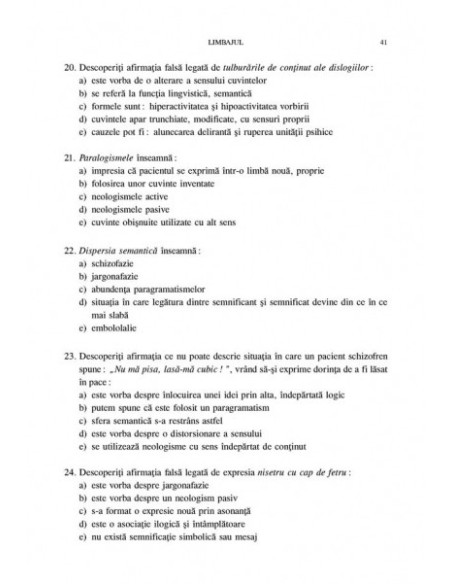 Teste-grilă de psihopatologie, psihiatrie şi psihodinamică