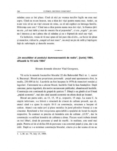 Ultimul deceniu comunist. Scrisori...