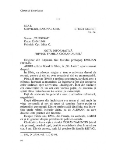 Cioran şi Securitatea Cioran şi Securitatea