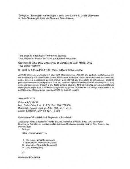 Educație și frontiere sociale: Franța, România, Brazilia, Suedia