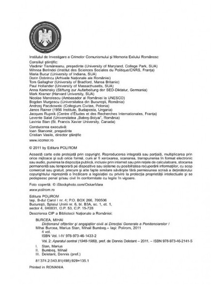 Dicționarul ofițerilor și angajaților civili ai Direcției Generale a Penitenciarelor. Volumul II: Aparatul central (1948-1989)