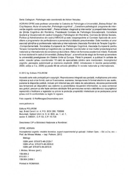 Inconștientul cognitiv: modele teoretice, suport experimental și aplicații (ediţia a II-a revăzută şi adăugită)