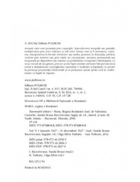 Însemnări zilnice. Volumul al IX-lea (1 ianuarie-31 decembrie 1927)