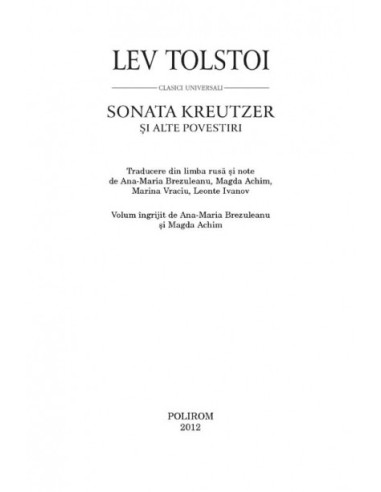 Sonata Kreutzer şi alte povestiri Sonata Kreutzer şi alte povestiri