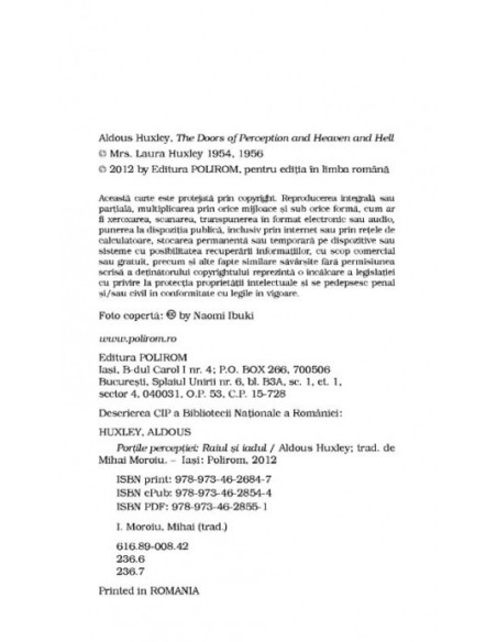 Porţile percepţiei. Raiul şi iadul