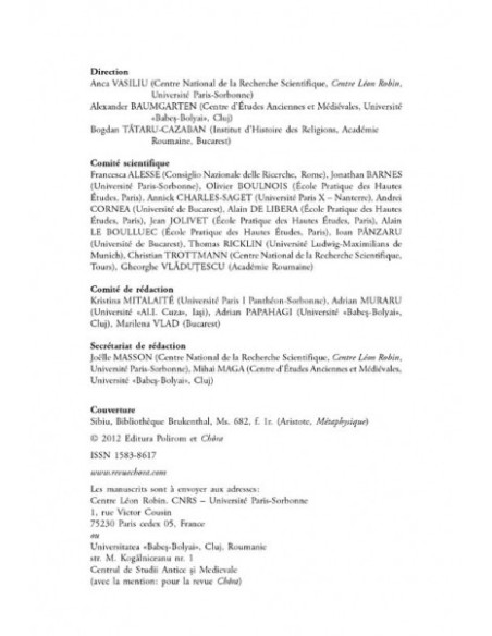 Chora. Revistă de studii antice şi medievale: filosofie, teologie, ştiinte. Nr. 9-10/2011-2012