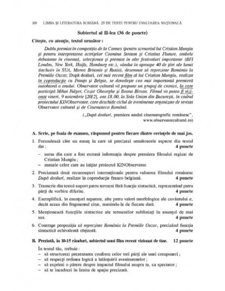 Limba și literatura română. 25 de teste pentru evaluarea națională cu modele de rezolvare