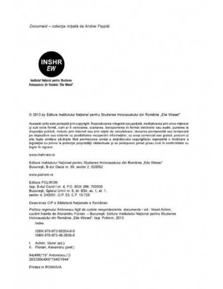 Politica regimului Antonescu fata de cultele neoprotestante. Documente