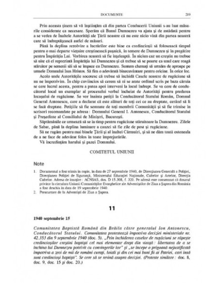 Politica regimului Antonescu fata de cultele neoprotestante. Documente