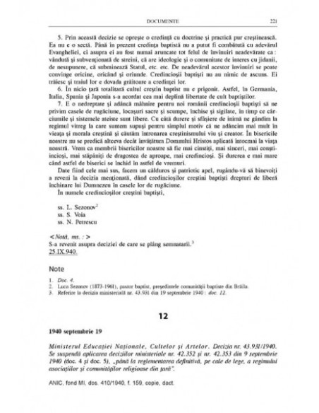 Politica regimului Antonescu fata de cultele neoprotestante. Documente
