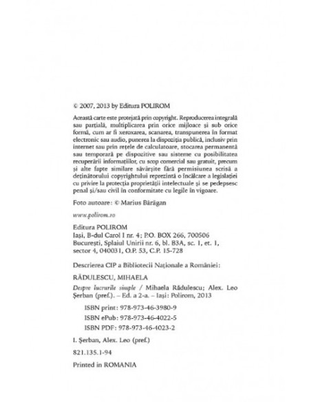 Despre lucrurile simple (Ediţie revăzută de autoare)