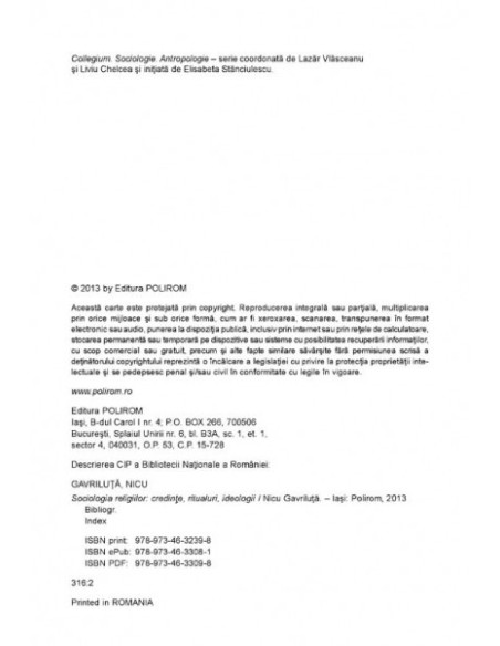 Sociologia religiilor. Credințe, ritualuri, ideologii