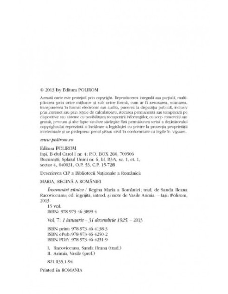 Însemnări zilnice. Volumul al VII-lea (1 ianuarie-31 decembrie 1925)