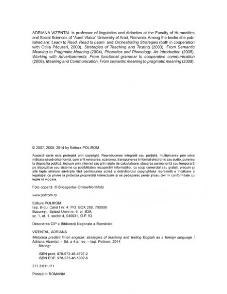 Metodica predării limbii engleze. Strategies of Teaching and Testing English as a Foreign Language (ediția a IV-a revăzută)