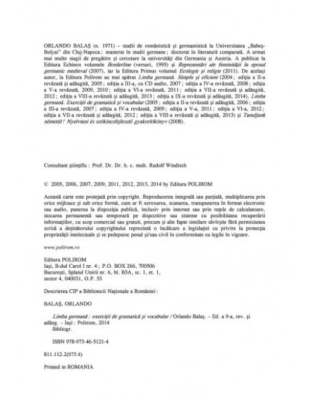 Limba germană. Exerciții de gramatică și vocabular (ediția a IX-a revăzută și adăugită)