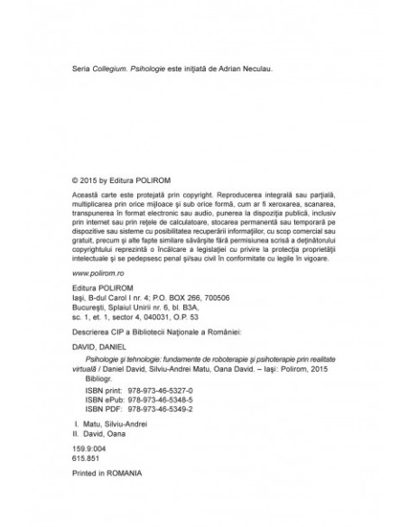 Psihologie și tehnologie. Fundamente de roboterapie și psihoterapie prin realitate virtuală