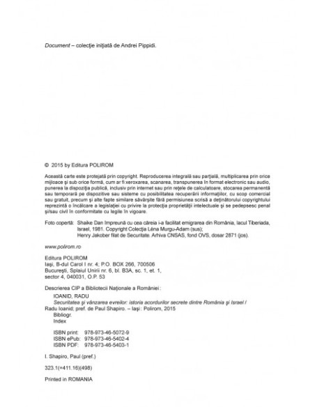 Securitatea și vânzarea evreilor. Istoria acordurilor secrete dintre România și Israel