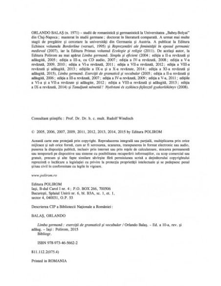Limba germană. Exerciții de gramatică și vocabular (ediția a X-a revăzută și adăugită)