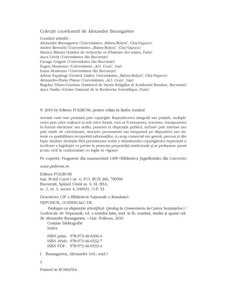 Teologia ca dispoziţie ştiinţifică. Prolog la Comentariu la Cartea Sentinţelor. Ediţie critică