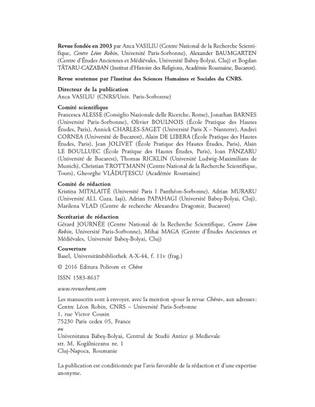Chôra. Nr. 14/2016. Revistă de studii antice şi medievale: filosofie, teologie, ştiinţe