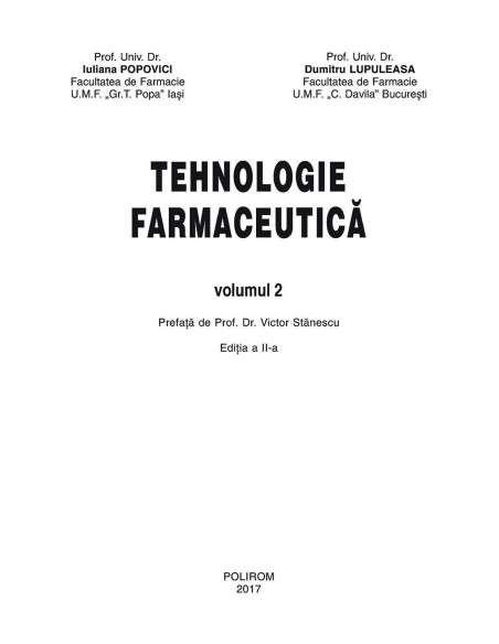Tehnologie farmaceutică. Volumul II