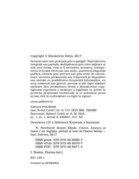 N. Steinhardt despre Eliade, Cioran, Ionescu şi Noica