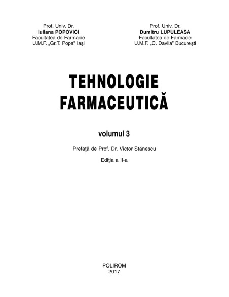Tehnologie farmaceutică. Volumul III