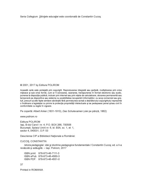 Istoria pedagogiei. Idei și doctrine pedagogice fundamentale (ediţia 2017)