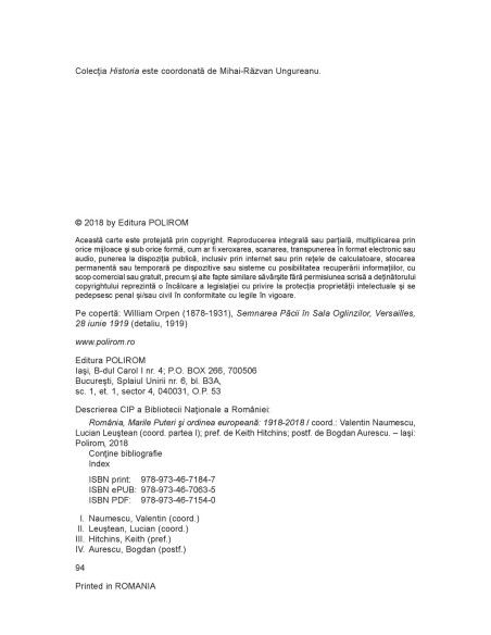 România, marile puteri şi ordinea europeană (1918-2018)