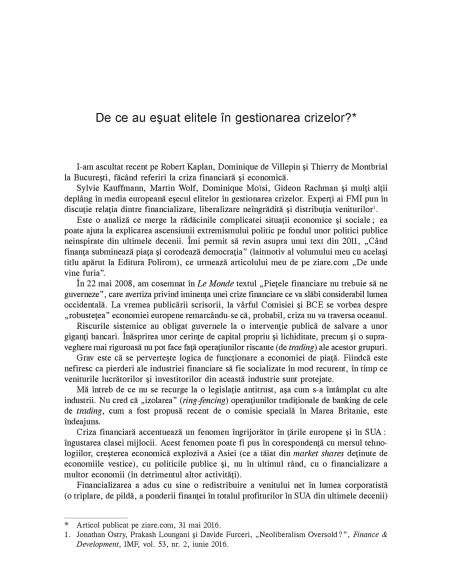 Băncile centrale, criza şi postcriza