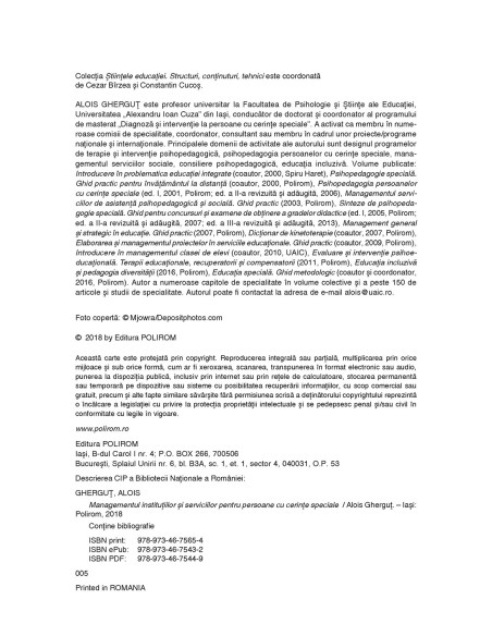 Managementul instituţiilor şi serviciilor pentru persoane cu cerinţe speciale