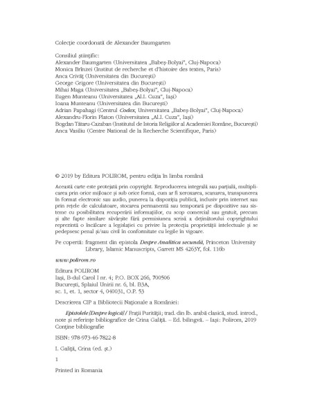 Epistolele despre logică (ediţie bilingvă)