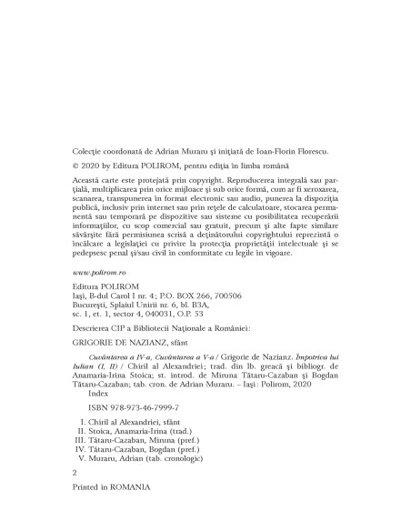 Cuvântarea a IV-a. Cuvântarea a V-a. Împotriva lui Iulian (I, II)