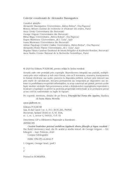 Cuvânt hotărâtor privind stabilirea legăturii dintre filosofie și legea revelată (ediție bilingvă)