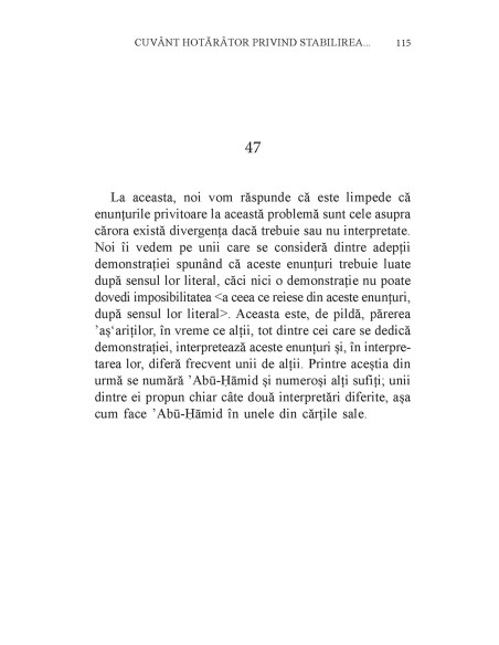 Cuvânt hotărâtor privind stabilirea legăturii dintre filosofie și legea revelată (ediție bilingvă)