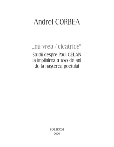 „nu vrea/cicatrice”. Studii despre... „nu vrea/cicatrice”. Studii despre...
